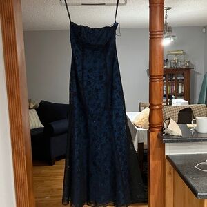 Vintage Zum Zum Gown by Niki Livas - size 1-2 - Blue with Black Lace Overlay